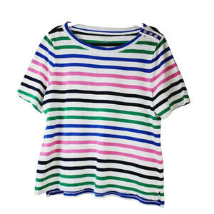 Talbots Womens Top XL PETITE Striped Cotton Short‎ Sleeve Tee Scoopneck